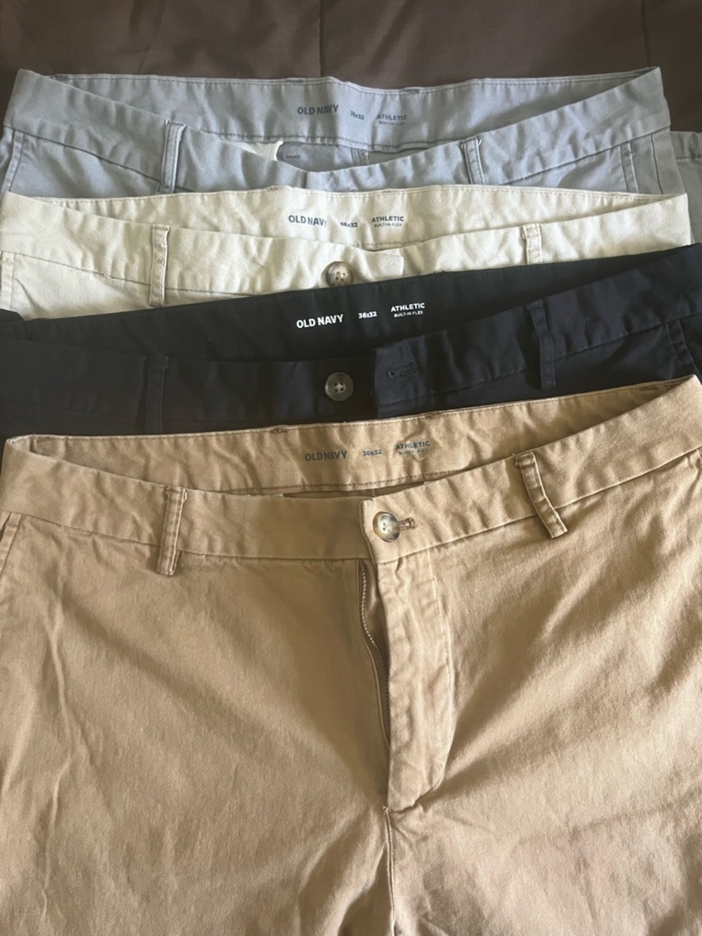 Old Navy Men's Chino Pants Bundle — Tan, Black, Cream, Grey-36x32